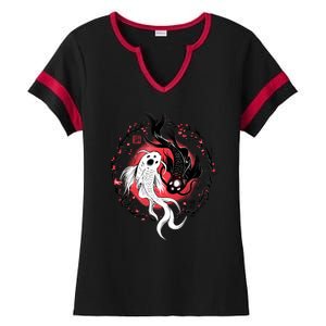 Koi Fish Ying Yang Japanese Ladies Halftime Notch Neck Tee