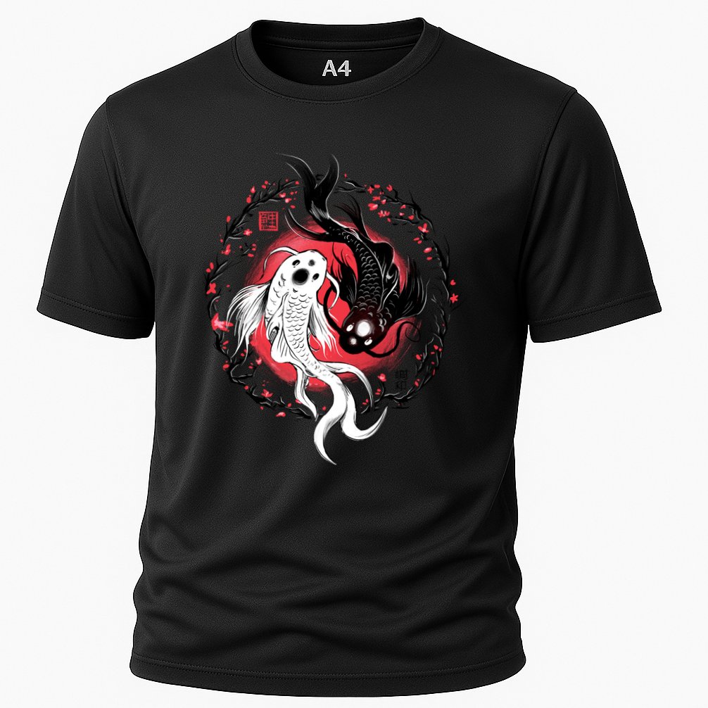 Koi Fish Ying Yang Japanese Cooling Performance Crew T-Shirt