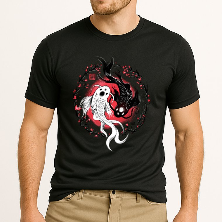 Koi Fish Ying Yang Japanese Cooling Performance Crew T-Shirt