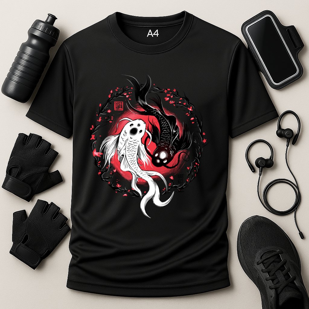 Koi Fish Ying Yang Japanese Cooling Performance Crew T-Shirt