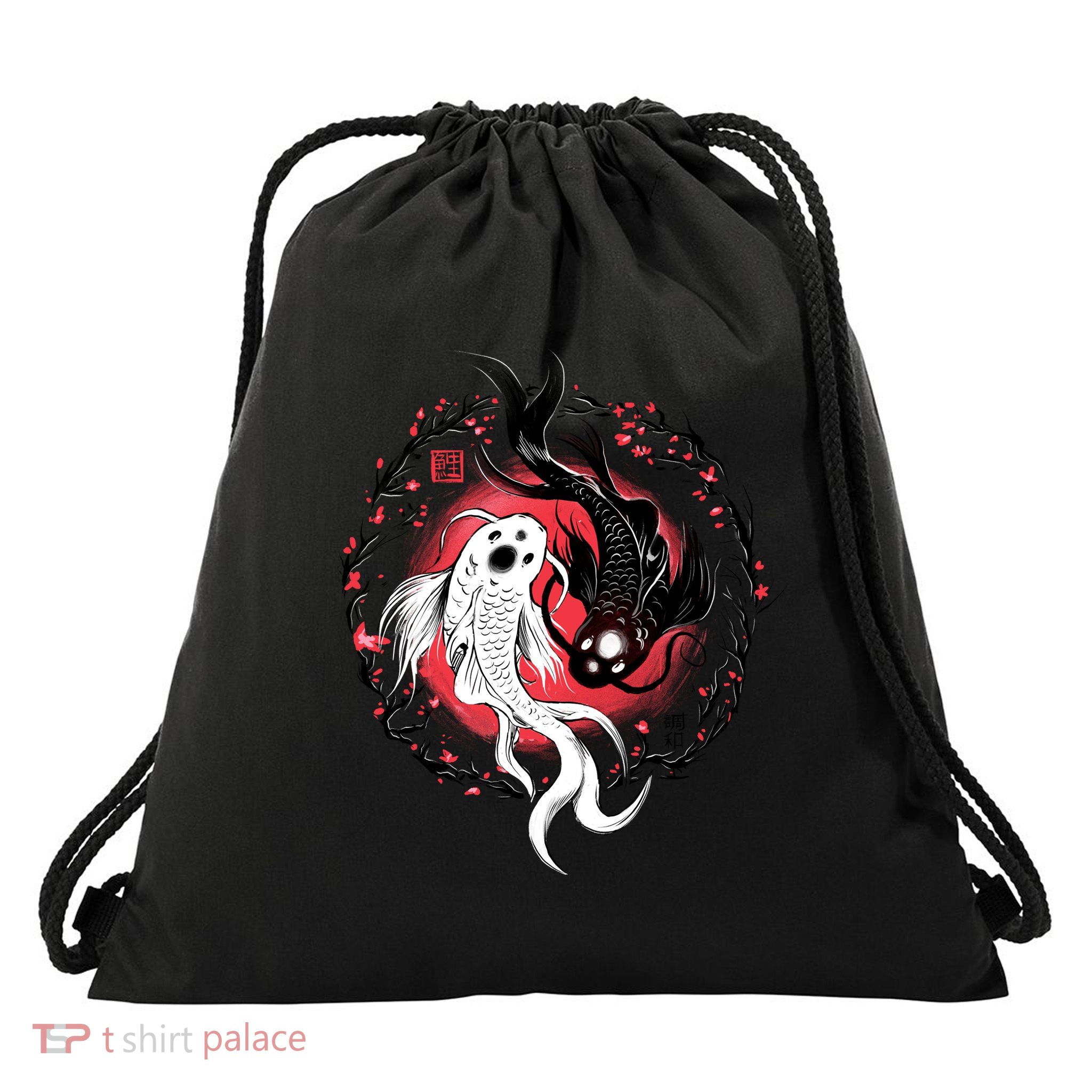 Koi Fish Ying Yang Japanese Drawstring Bag