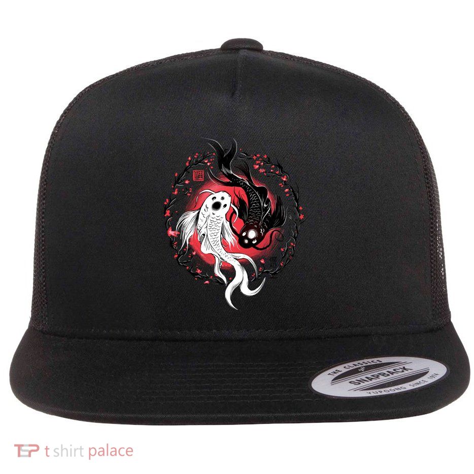 Koi Fish Ying Yang Japanese Flat Bill Trucker Hat