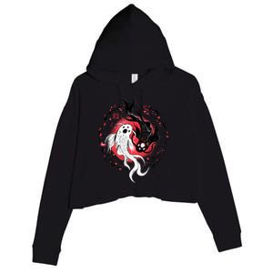 Koi Fish Ying Yang Japanese Crop Fleece Hoodie