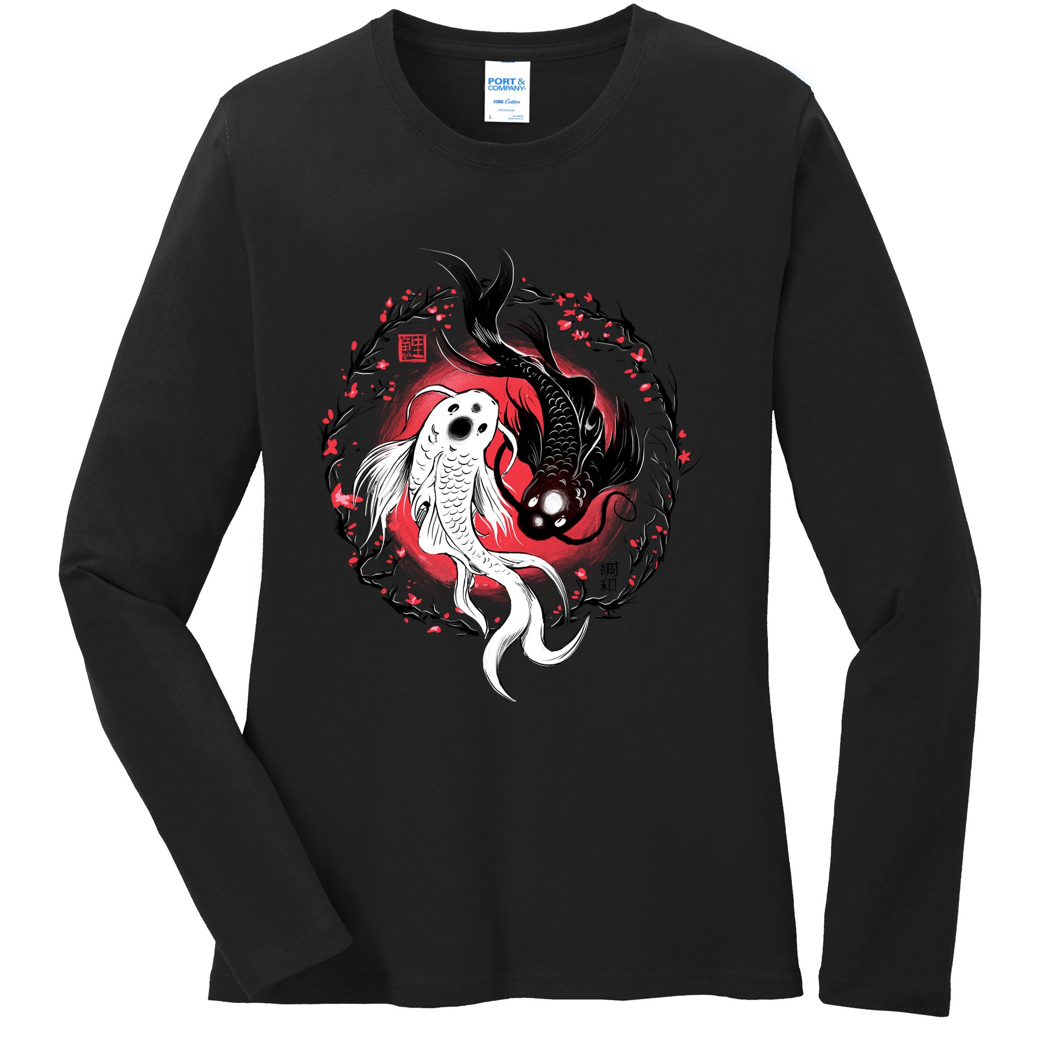 Koi Fish Ying Yang Japanese Ladies Long Sleeve Shirt