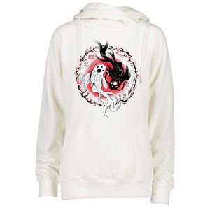 Koi Fish Ying Yang Japanese Womens Funnel Neck Pullover Hood