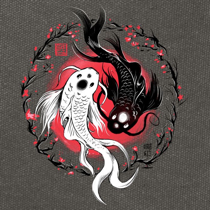 Koi Fish Ying Yang Japanese Cotton Canvas Backpack