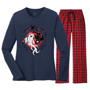 Koi Fish Ying Yang Japanese Women's Long Sleeve Flannel Pajama Set 