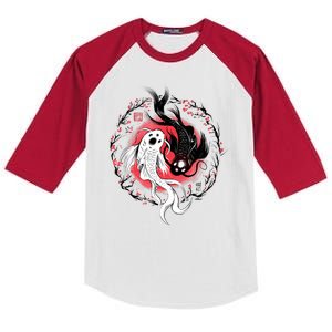 Koi Fish Ying Yang Japanese Kids Colorblock Raglan Jersey