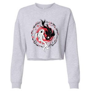 Koi Fish Ying Yang Japanese Cropped Pullover Crew