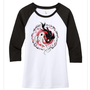 Koi Fish Ying Yang Japanese Women's Tri-Blend 3/4-Sleeve Raglan Shirt