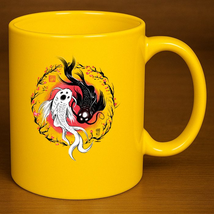 Koi Fish Ying Yang Japanese 11oz C Handle Ceramic Mug