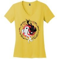 Koi Fish Ying Yang Japanese Women's V-Neck T-Shirt