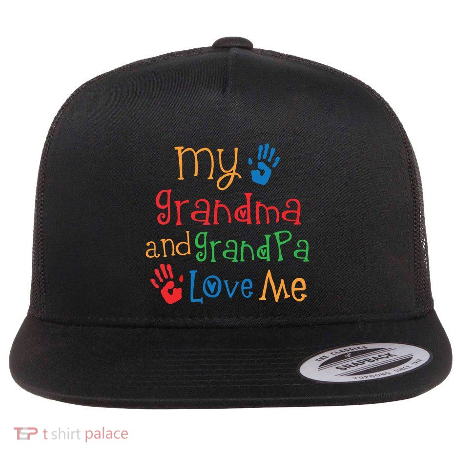 Kids Grandma And Grandpa Love Me Grandchild Flatbill Hat