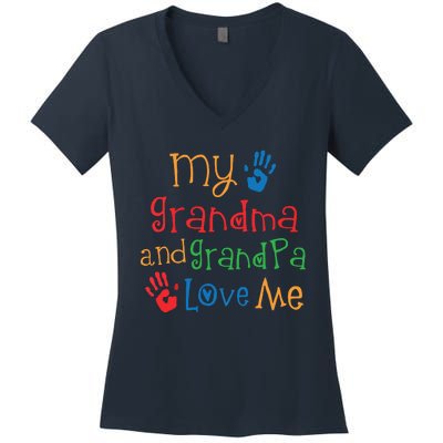 Kids Grandma And Grandpa Love Me Grandchild Women's V-Neck T-Shirt