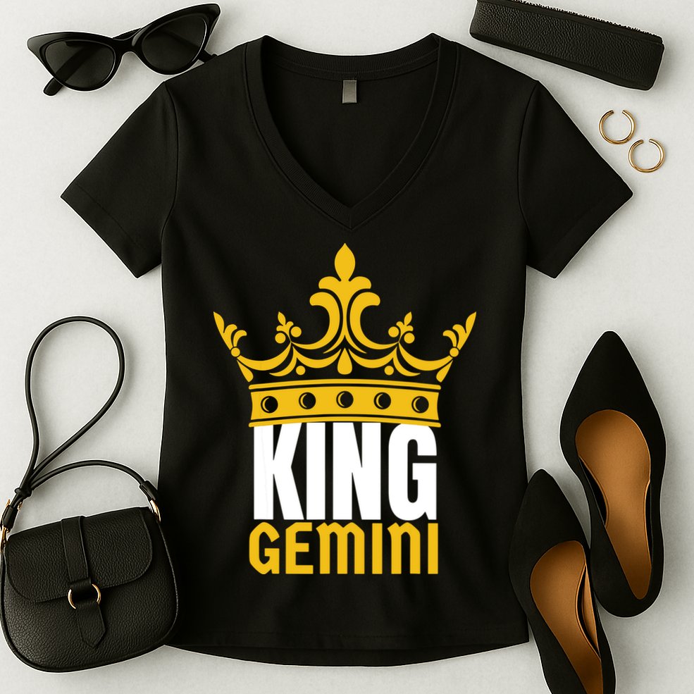 King Gemini Birthday Horoscope Zodiac Sign Astrology Women's V-Neck T-Shirt