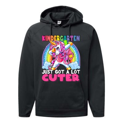 Kindergarten Got Cuter Dabbing Unicorn Back To School Performance Fleece Hoodie