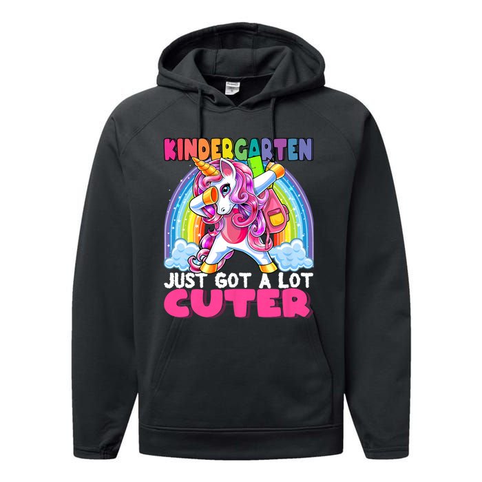 Kindergarten Got Cuter Dabbing Unicorn Back To School Performance Fleece Hoodie