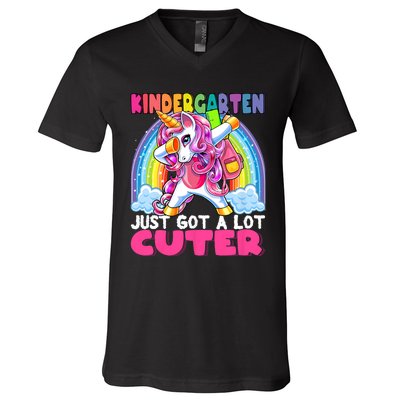 Kindergarten Got Cuter Dabbing Unicorn Back To School V-Neck T-Shirt