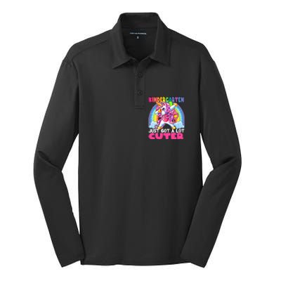 Kindergarten Got Cuter Dabbing Unicorn Back To School Silk Touch Performance Long Sleeve Polo