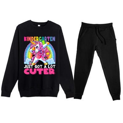 Kindergarten Got Cuter Dabbing Unicorn Back To School Premium Crewneck Sweatsuit Set