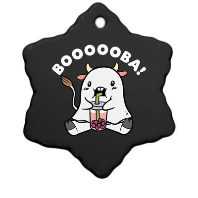 Kawaii Ghost Cow With Boba Tea Costume For Halloween Party Gift Ceramic Star Ornament