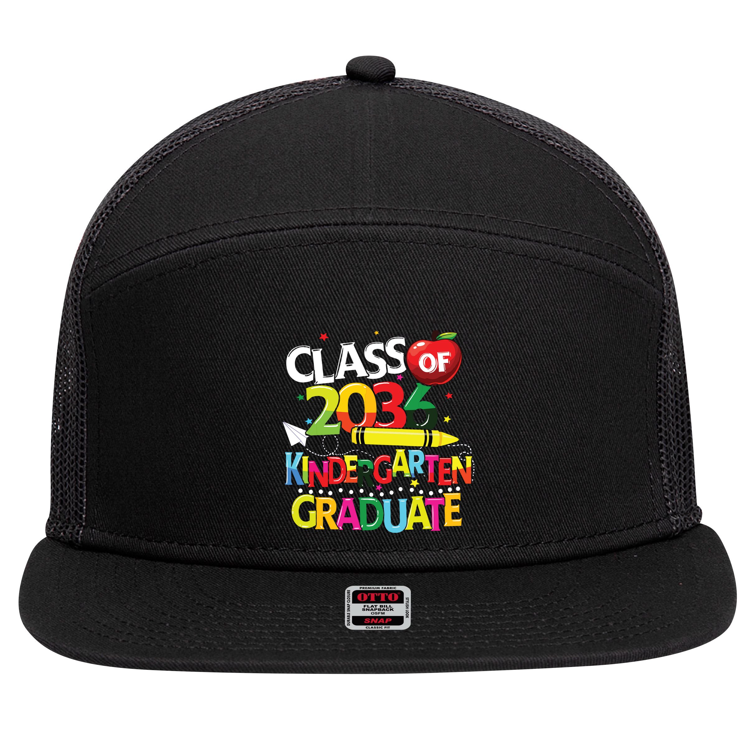 Kindergarten Graduate Class Of 2036 Last Day Of School 7 Panel Mesh Trucker Snapback Hat