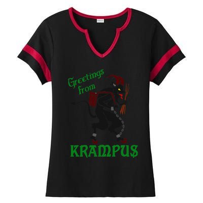 Krampus Greetings From Krampus Christmas Ladies Halftime Notch Neck Tee