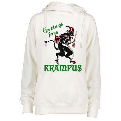 Krampus Greetings From Krampus Christmas Womens Funnel Neck Pullover Hood