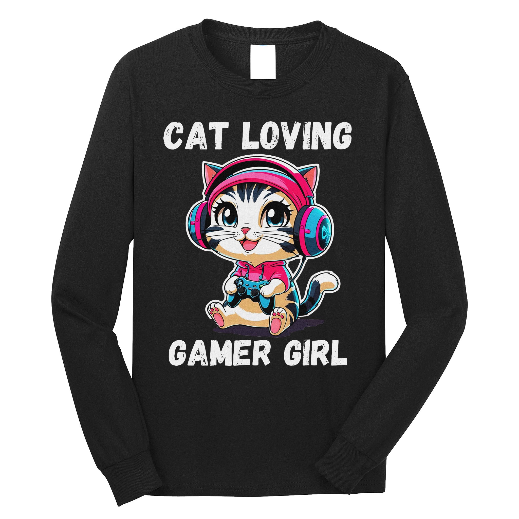 Kawaii Gamer Girl Cat Gamer For Women Long Sleeve Shirt