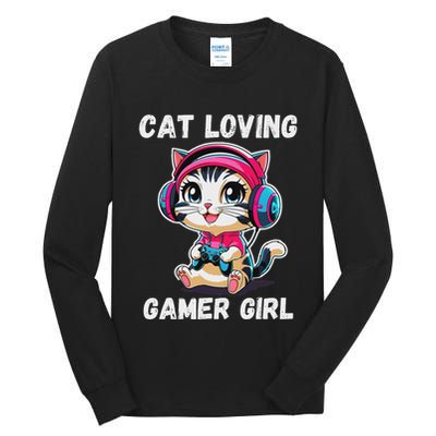 Kawaii Gamer Girl Cat Gamer For Women Tall Long Sleeve T-Shirt