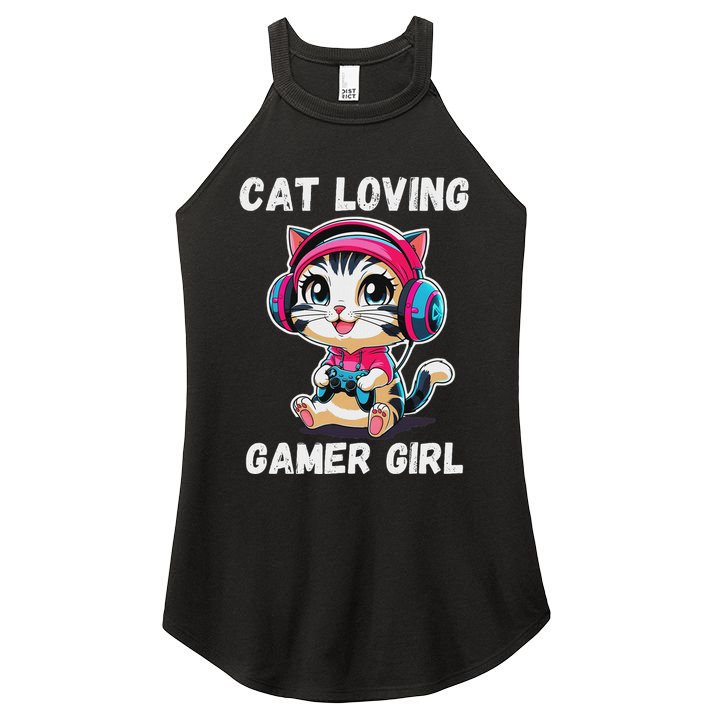 Kawaii Gamer Girl Cat Gamer For Women Women's Perfect Tri Rocker Tank