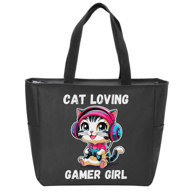 Kawaii Gamer Girl Cat Gamer For Women Zip Tote Bag