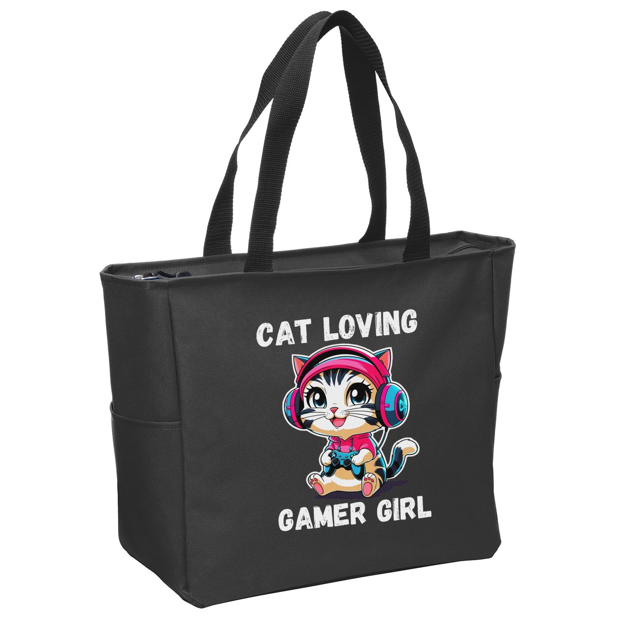 Kawaii Gamer Girl Cat Gamer For Women Zip Tote Bag