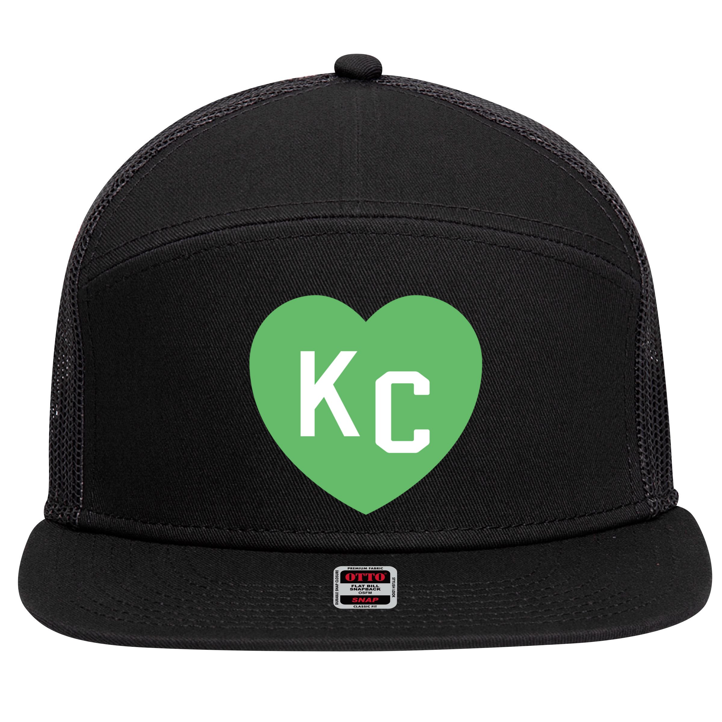 Kc Green Heart Kc Kansas City Green 2 Letter Kc Hearts Kc Funny Gift 7 Panel Mesh Trucker Snapback Hat