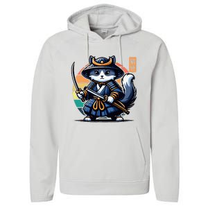 Kawaii Graphic Japanese Anime Manga Samurai Ninja Cat Performance Fleece Hoodie