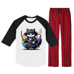 Kawaii Graphic Japanese Anime Manga Samurai Ninja Cat Raglan Sleeve Pajama Set