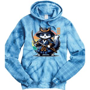 Kawaii Graphic Japanese Anime Manga Samurai Ninja Cat Tie Dye Hoodie