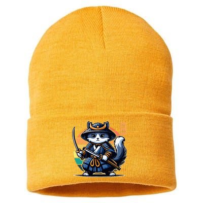 Kawaii Graphic Japanese Anime Manga Samurai Ninja Cat Sustainable Knit Beanie