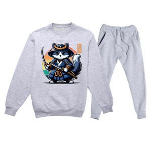 Kawaii Graphic Japanese Anime Manga Samurai Ninja Cat Premium Crewneck Sweatsuit Set