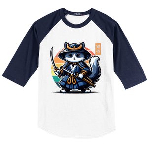 Kawaii Graphic Japanese Anime Manga Samurai Ninja Cat Baseball Sleeve Shirt