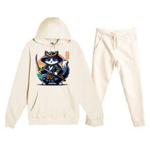 Kawaii Graphic Japanese Anime Manga Samurai Ninja Cat Premium Hooded Sweatsuit Set