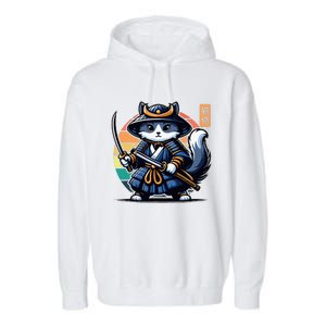 Kawaii Graphic Japanese Anime Manga Samurai Ninja Cat Garment-Dyed Fleece Hoodie