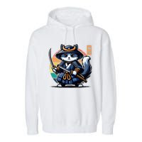 Kawaii Graphic Japanese Anime Manga Samurai Ninja Cat Garment-Dyed Fleece Hoodie