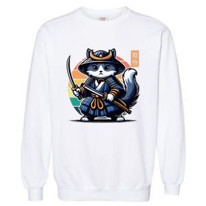 Kawaii Graphic Japanese Anime Manga Samurai Ninja Cat Garment-Dyed Sweatshirt