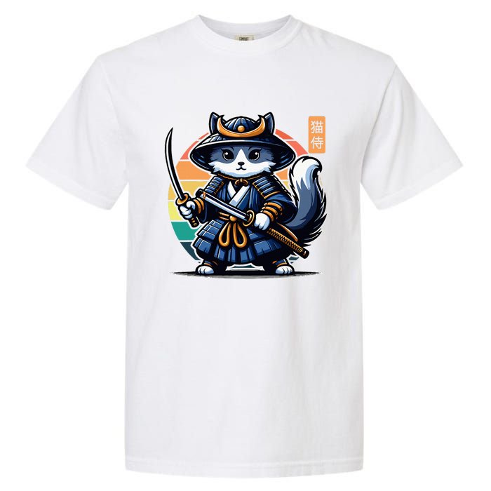 Kawaii Graphic Japanese Anime Manga Samurai Ninja Cat Garment-Dyed Heavyweight T-Shirt