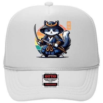 Kawaii Graphic Japanese Anime Manga Samurai Ninja Cat High Crown Mesh Back Trucker Hat