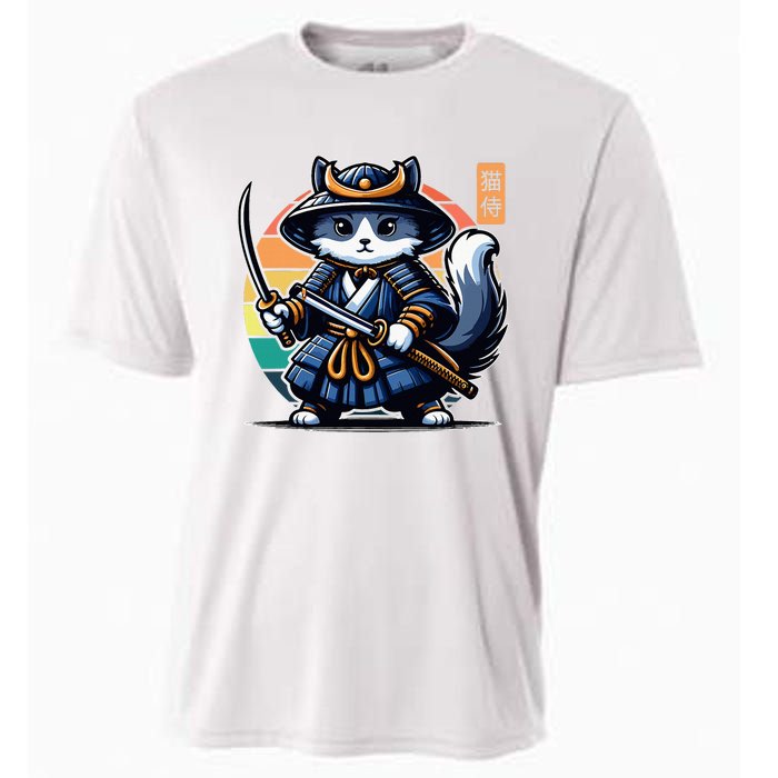 Kawaii Graphic Japanese Anime Manga Samurai Ninja Cat Cooling Performance Crew T-Shirt