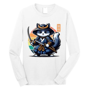 Kawaii Graphic Japanese Anime Manga Samurai Ninja Cat Long Sleeve Shirt