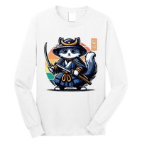 Kawaii Graphic Japanese Anime Manga Samurai Ninja Cat Long Sleeve Shirt