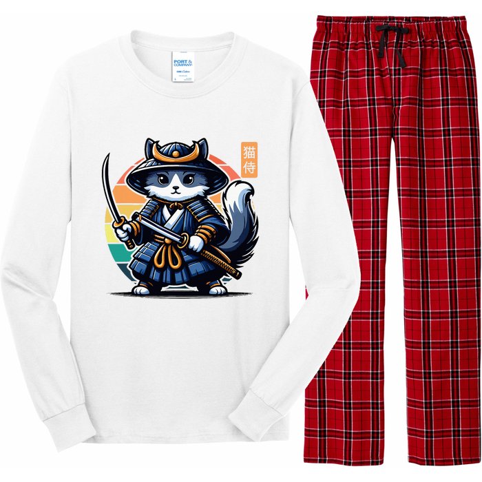 Kawaii Graphic Japanese Anime Manga Samurai Ninja Cat Long Sleeve Pajama Set